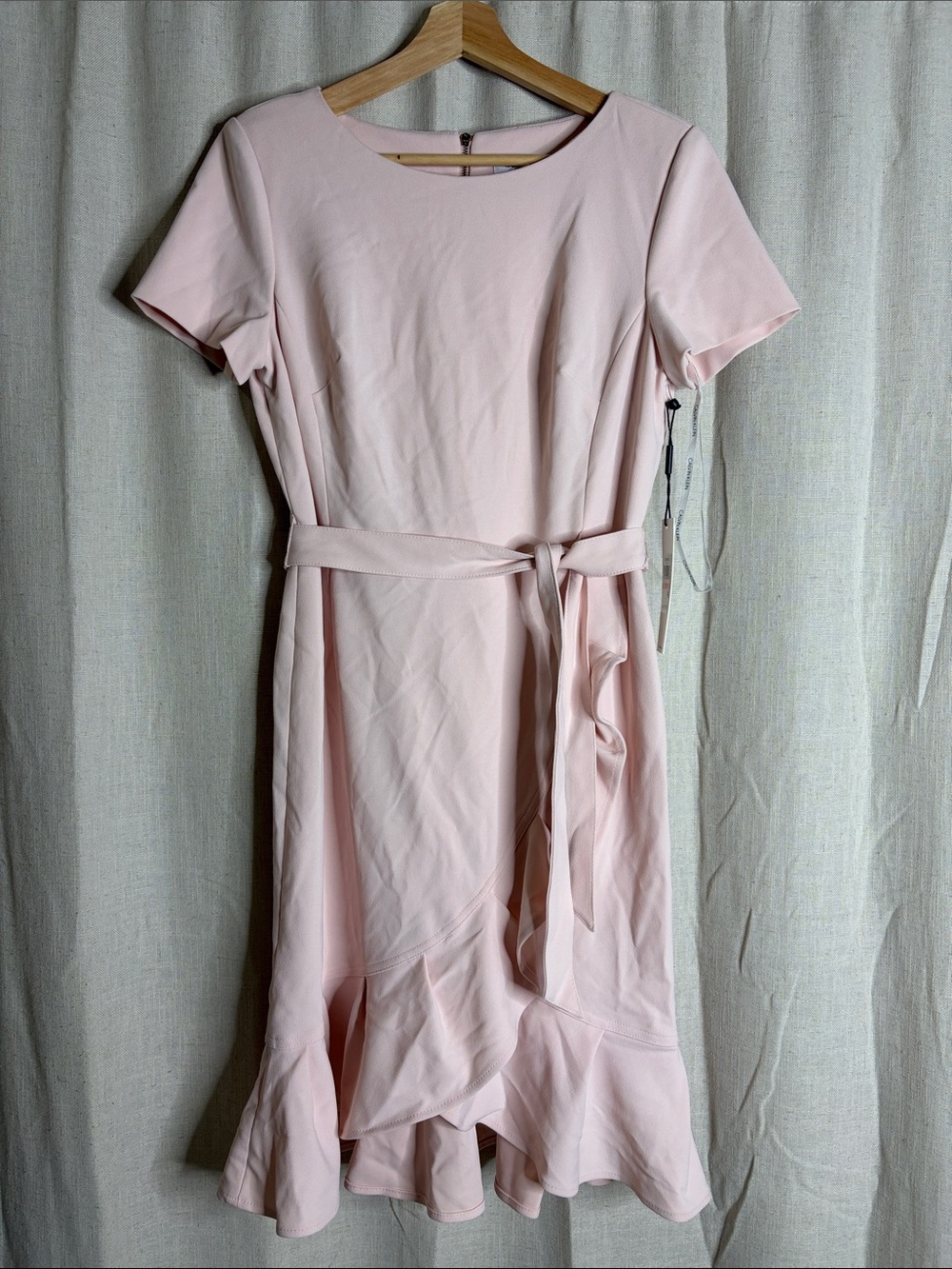 Calvin Klein Pale Pink Short Sleeve Belted Midi Dress